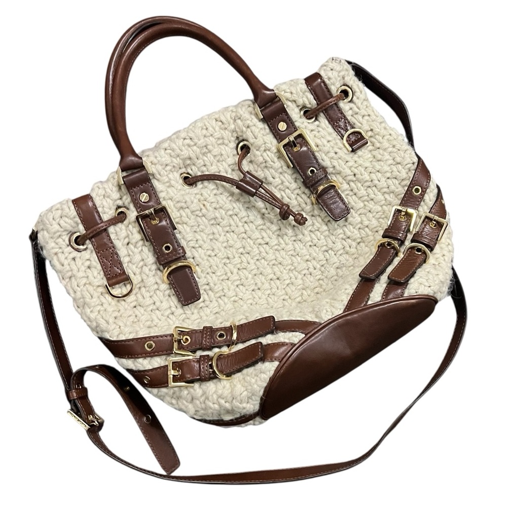 Michael Kors Milo Satchel Tote Bag – Woven Wool & Leather Trim – Chic Boho Luxe